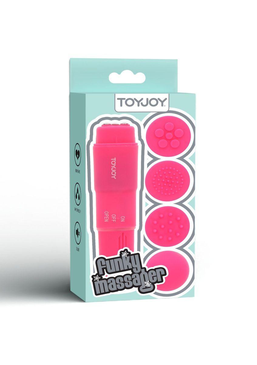 Toy Joy Funky Massager - Вибромассажер с насадками, 10х2.5 см (розовый) (8713221188007)