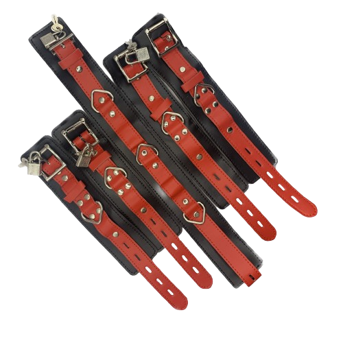 Пікантні Штучки Red&Black — Комплект нашийник і фіксатори для рук і ніг, (червоний) (2000136649010)