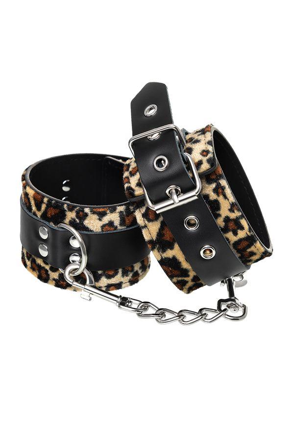 Anonymo Handcuffs PU leather — фіксатори для ніг, (леопардовий) (6975325854802)