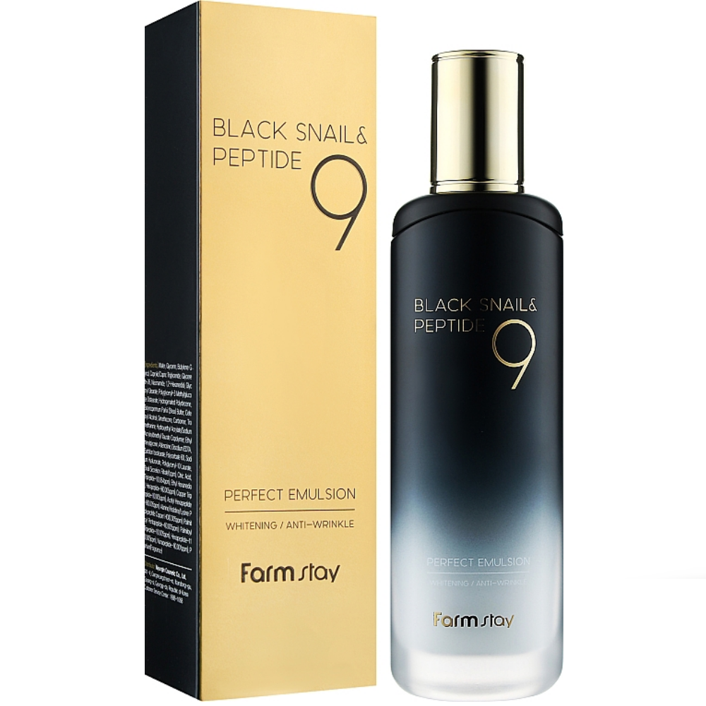 Омолаживающая улиточная эмульсия для лица с 9 пептидами Farmstay Black Snail & Peptide9 Perfect Emulsion 120мл