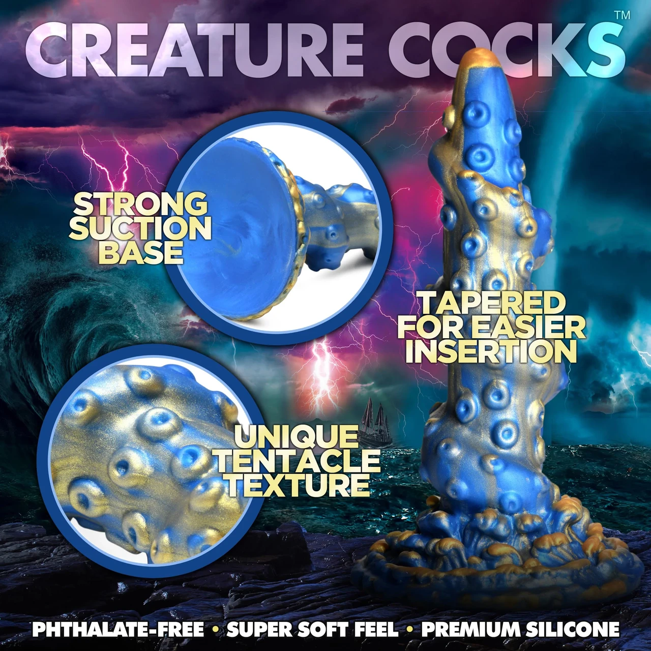 Creature Cocks Lord Kraken Tentacled Silicone Dildo — фантазійний фалоімітатор Кракен, 21.1х5.1 (синій з (848518050410)