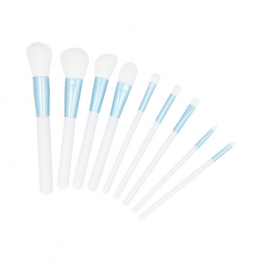Набор кистей для макияжа белые с голубым Tools For Beauty MiMo White Set, 9 шт