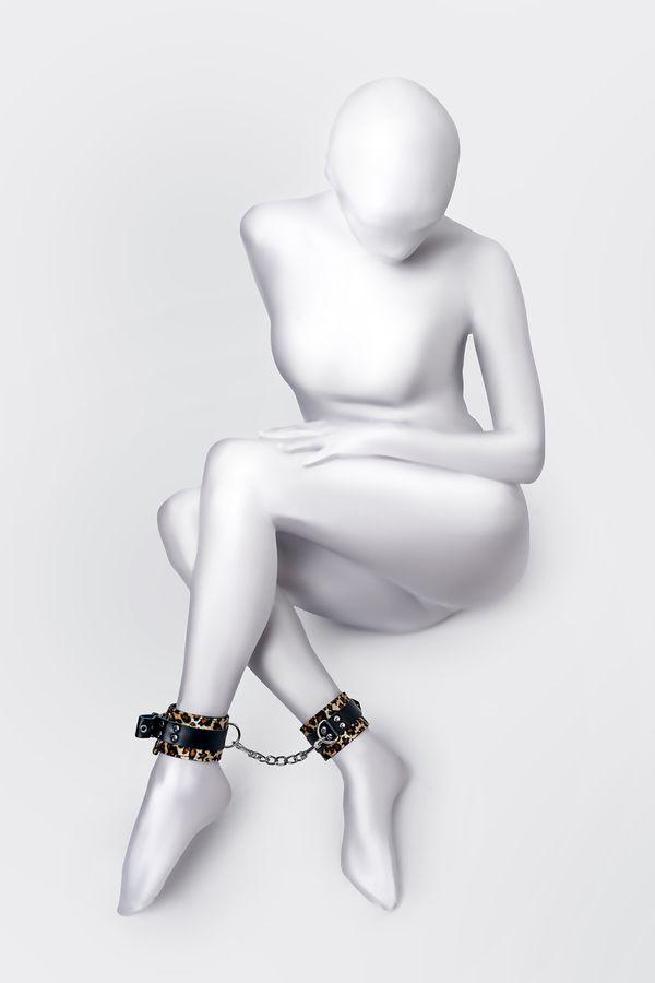 Anonymo Handcuffs PU leather — фіксатори для ніг, (леопардовий) (6975325854802)
