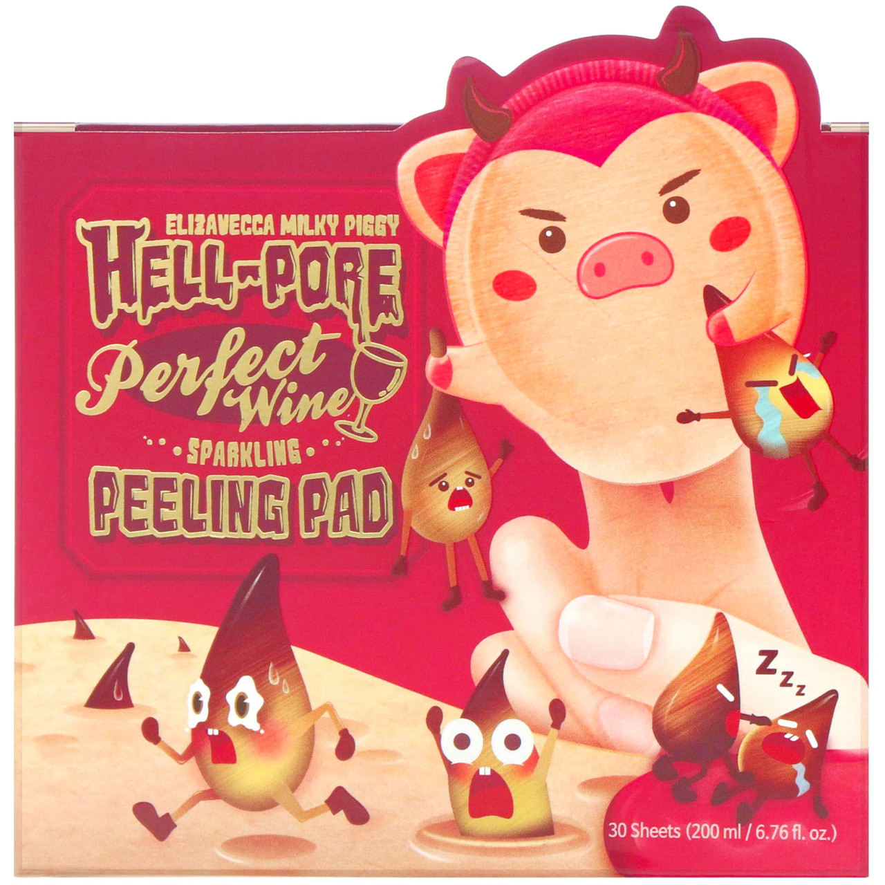 Очищаючі пілінгові подушечки для обличчя з вином Elizavecca Hell-Pore Perfect Wine Sparkling Peeling Pad 30 шт
