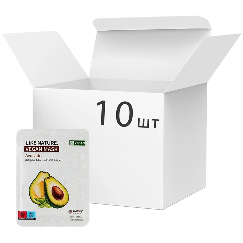 Набор масок для лица с авокадо EYENLIP Like Nature Vegan Mask Pack Avocado, 25 мл*10шт (8809555253266)