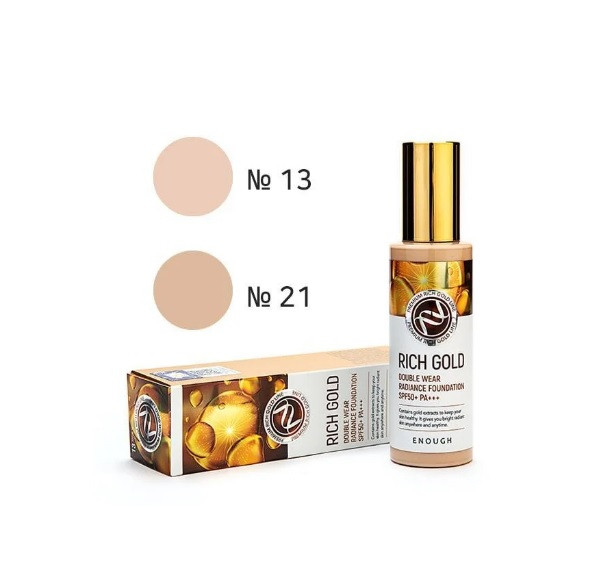 Тональный крем для лица с золотом Enough Rich Gold Double Wear Radiance Foundation SPF50+ Тон 21, 100 мл
