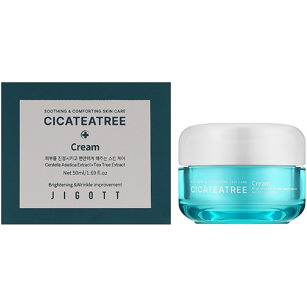 Крем для лица с центелой Jigott Cicateatree Cream Centela Asiatica Extract + Tea Tree Extract 50 мл (8809541282997)